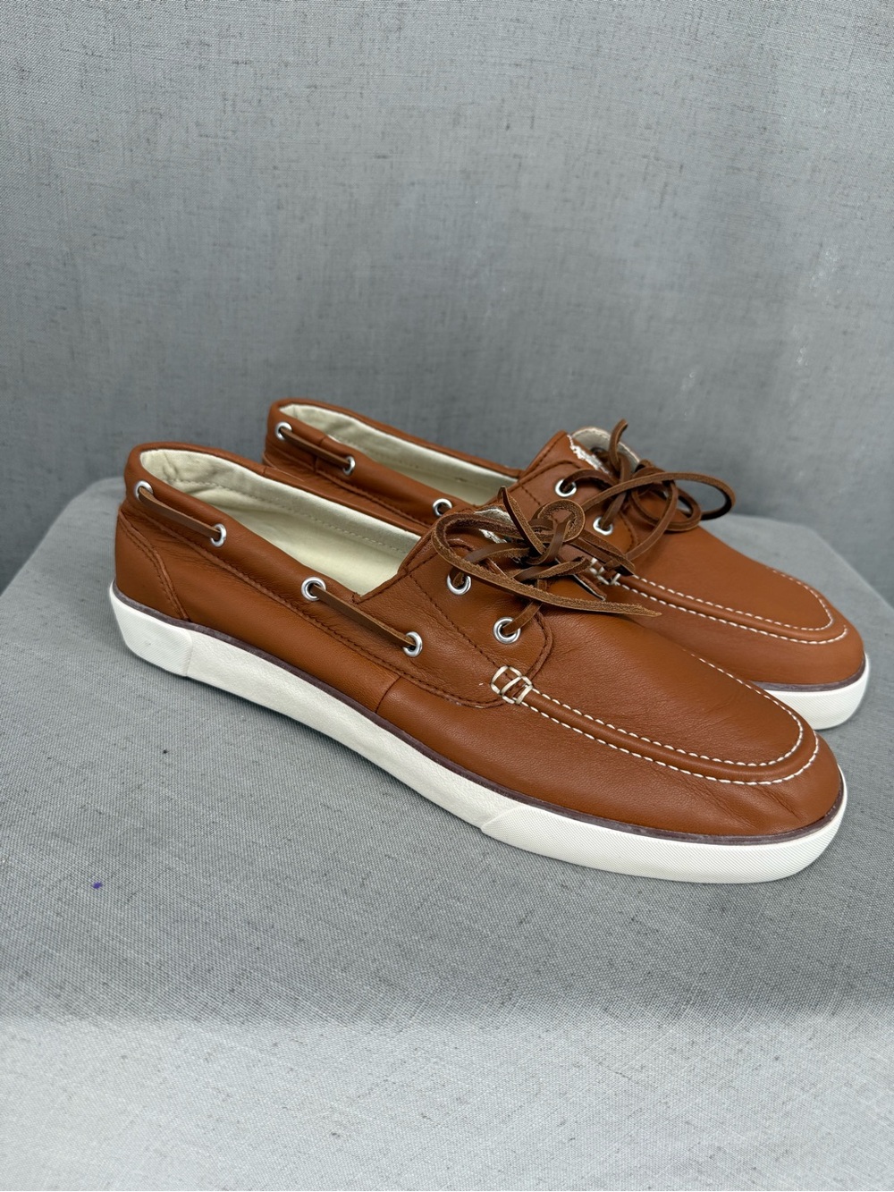 Polo Ralph Lauren Men's Bienne Oil Tumbled Leather Boat Shoes Tan US 13D
